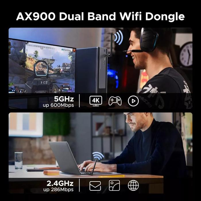 Ugreen 2in1 Bluetooth + Wifi 6 Dongle Adapter AX900 Dual Band 5GHz/2.4GHz 600Mbps + Bluetooth 5.4 2in1 USB Wifi Adapter/Dongle/Receiver