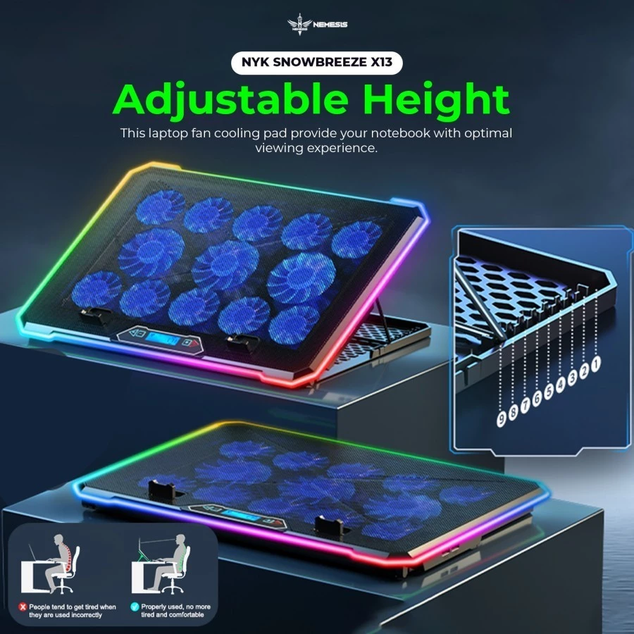NYK Nemesis Snowbreeze X13 X-13 X 13 Coolingpad Kipas Laptop Cooler Pad Alas Pendingin Laptop RGB