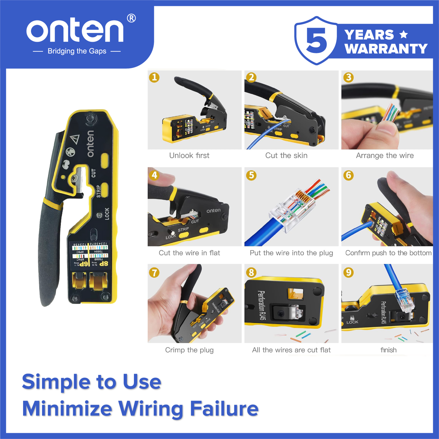 Onten Tang Crimping Tool LAN Network Cable Stripping RJ45 RJ 11 OTN-E992
