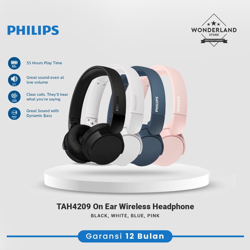 Philips TAH4209 On-ear Wireless Headphones Bluetooth 5.3, Clear Call, Foldable Design