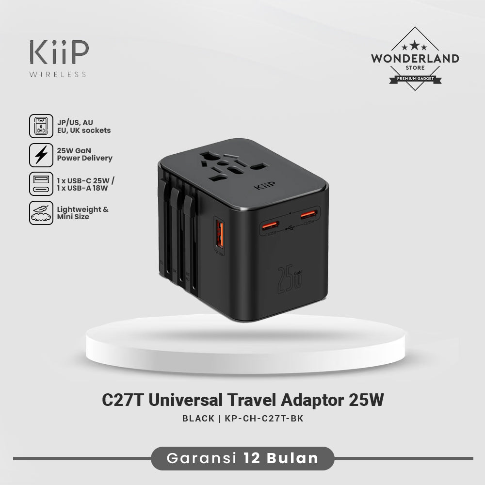 KIIP C27T Universal Travel Adapter GaN Charger EU/US/US/JP/AU PD PPS 25W