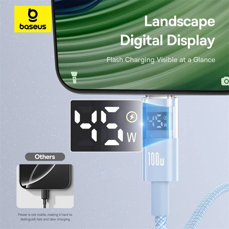 Baseus Display 2 Kabel USB-A to USB-C 100W with Display Indicator Super Charge