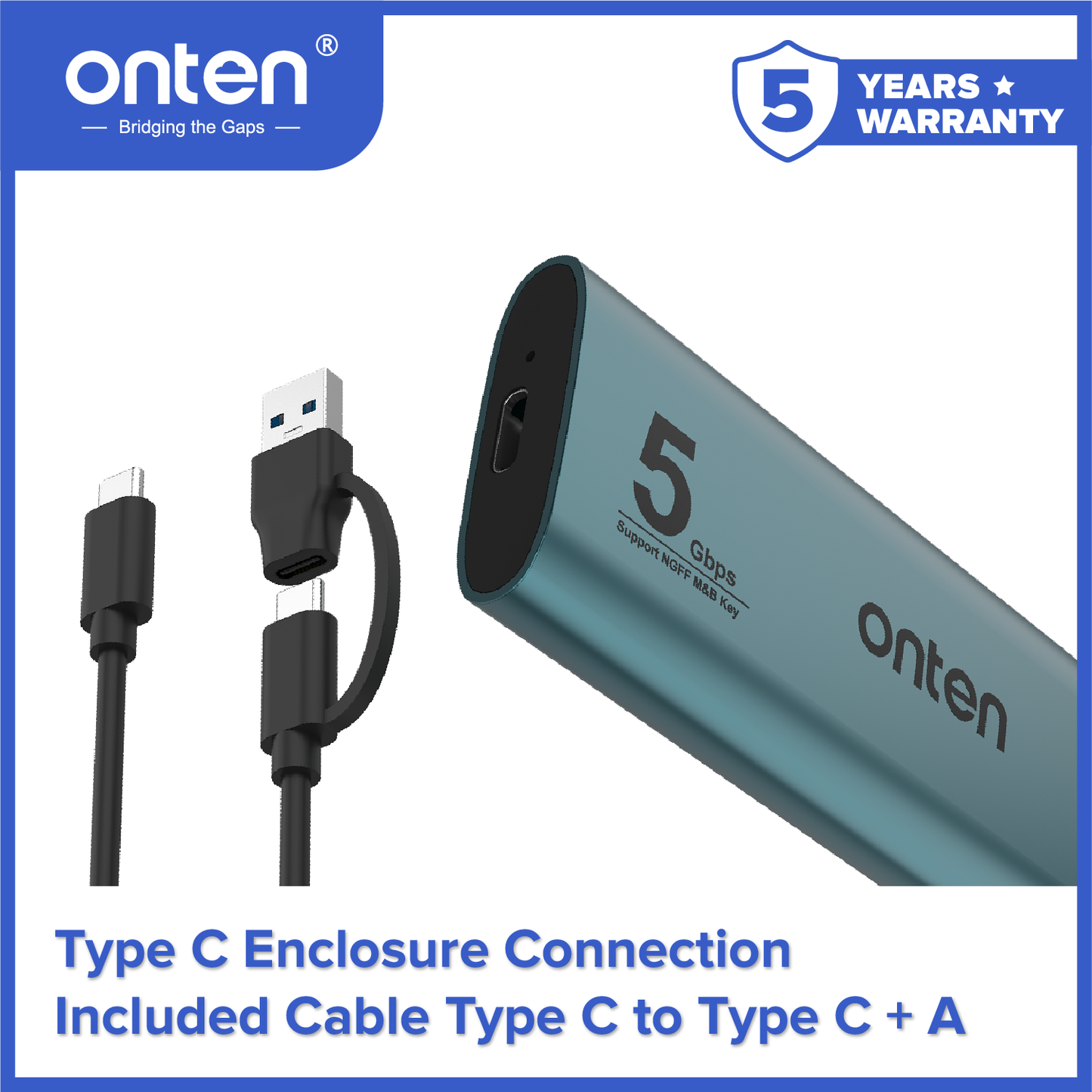 Onten Case Enclosure SSD M2 NVME NGFF SATA USB 3.2 Dual Protocol OTN-UCA321/UCA322/UCA322+