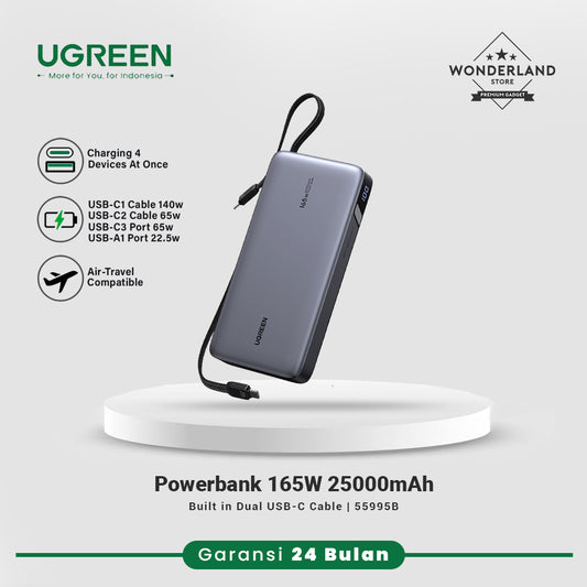 Ugreen Powerbank 165W 25000mAh Built in Cable USB-C PD QC PPS SCP LED Display