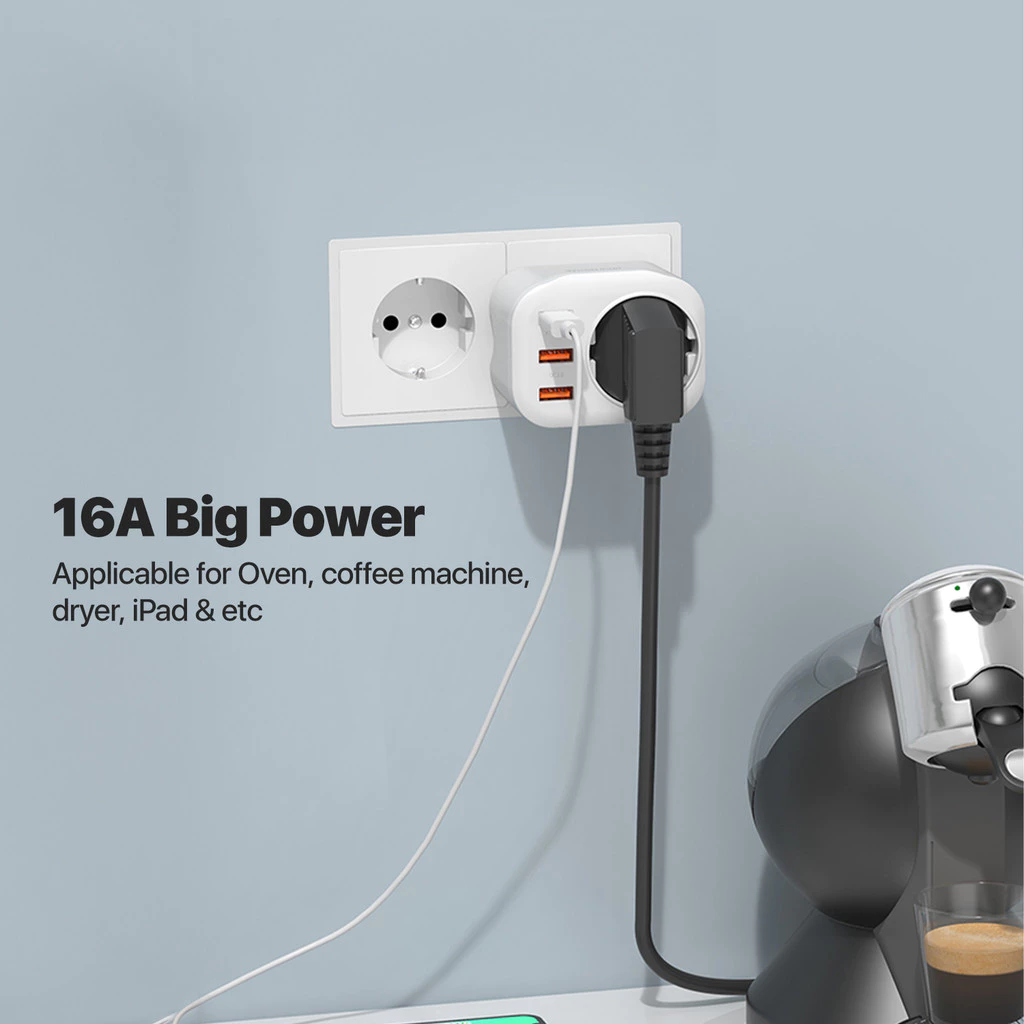 KiiP C26T Travel Adaptor 20W Fast Charging Dual USB 18W + USB-C 25W