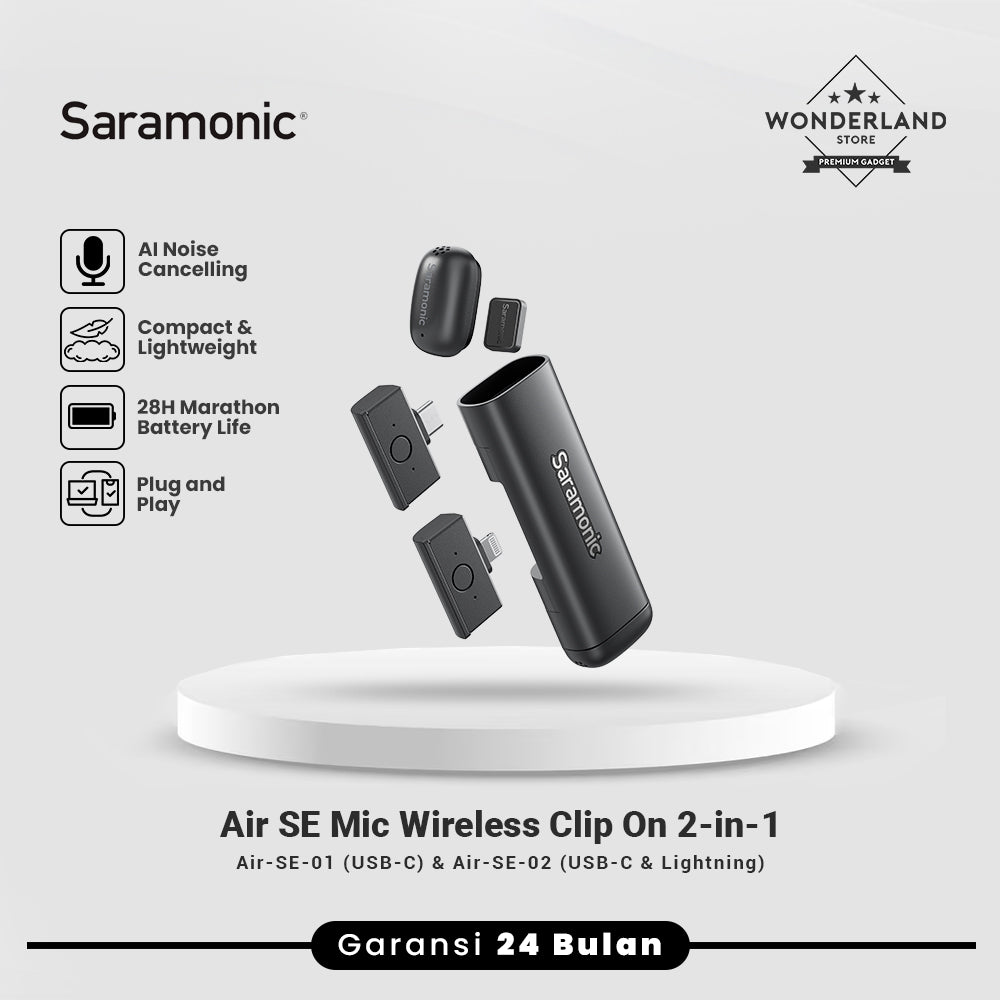 Saramonic Air SE Mic Wireless Clip On 2-in-1 Magnetic Mikrofon Super Mini Vlog HP with Charging Case