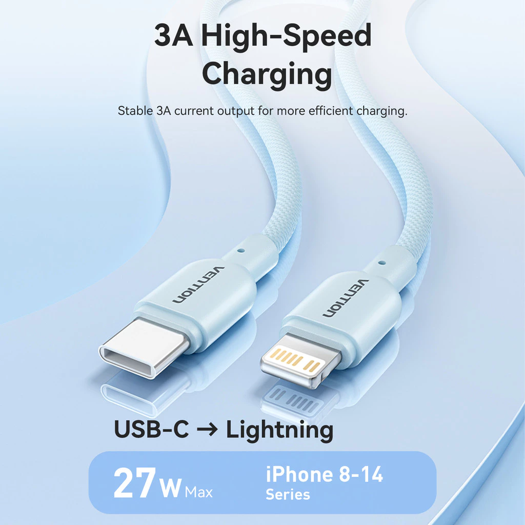 Vention Kabel Powerbank Pendek USB-C to Lightning Velo Series 27W 3A Fast Charging Nylon Braided