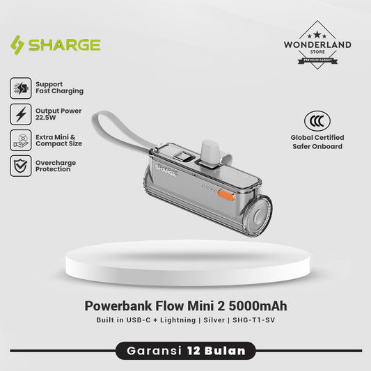 Sharge Powerbank Flow Mini 2 Duo 5000mAh Built-in USB-C + Lightning PD 22.5W Fast Charging