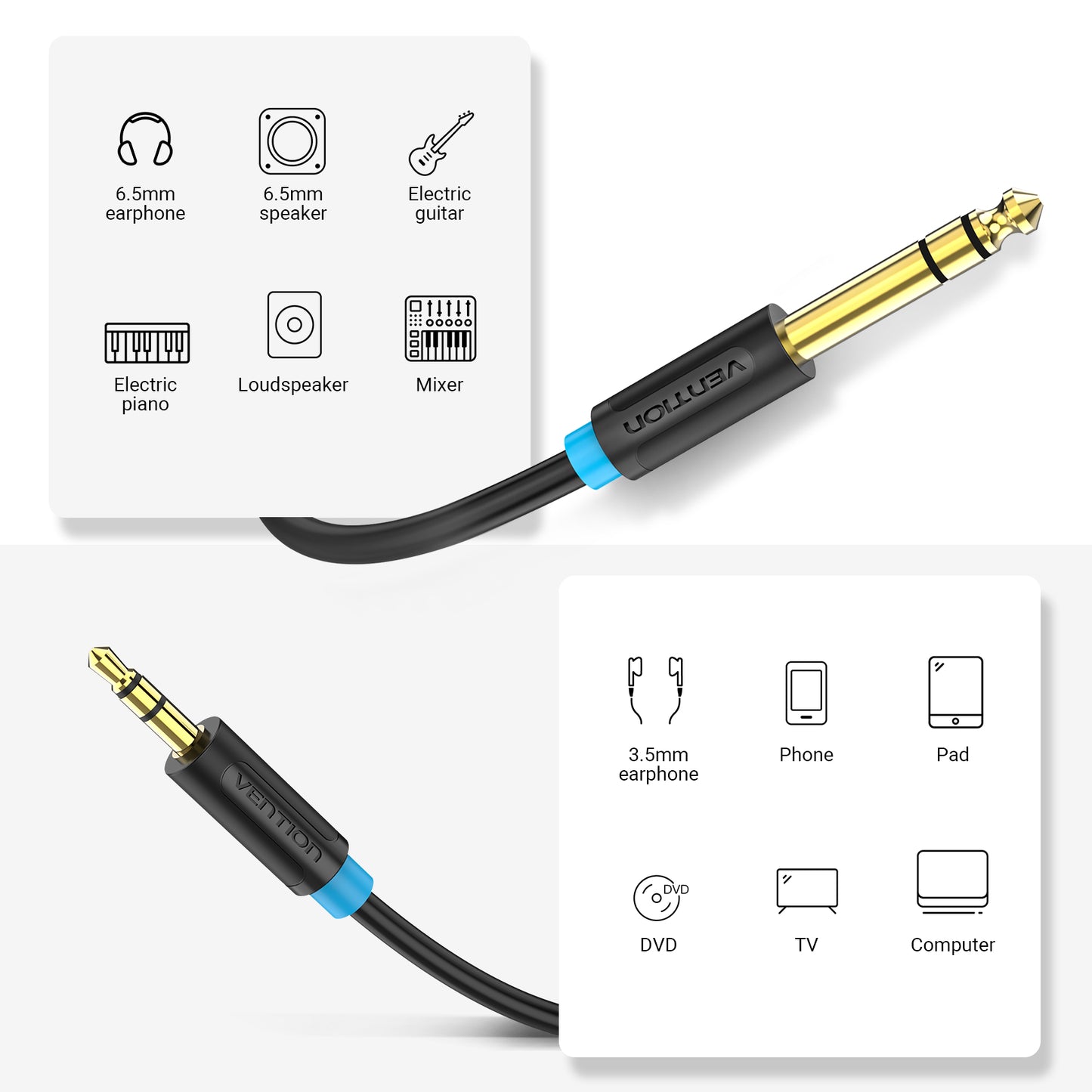 Vention Kabel AUX 6.35mm to Jack Audio 3.5mm TRS Cable - BAB