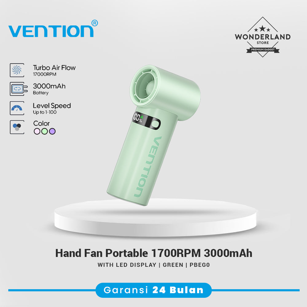 Vention Mini Fan Portable Kipas Angin Genggam Handheld 1700 RPM 3000mAh LED Display With Lanyard - PBE
