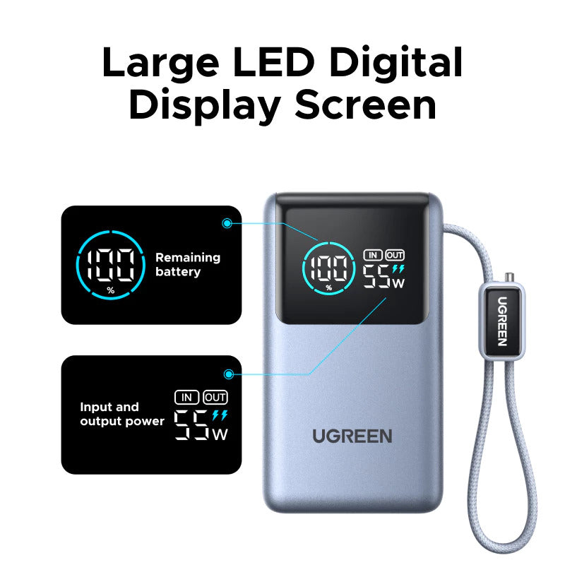 Ugreen Nexode Pro 55W Powerbank 10000mAh Digital Display with Built in USB-C Cable
