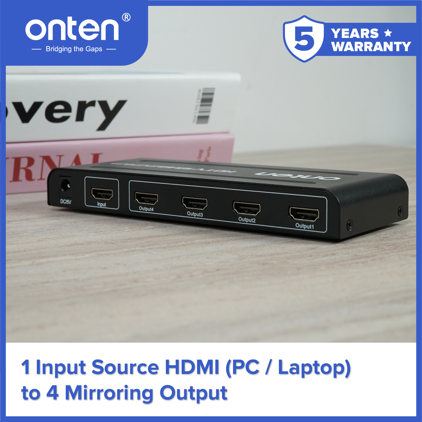 Onten HDMI Splitter 4K 1080P 1 Input 4 Output Multi Device Compabillity OTN-CS144S