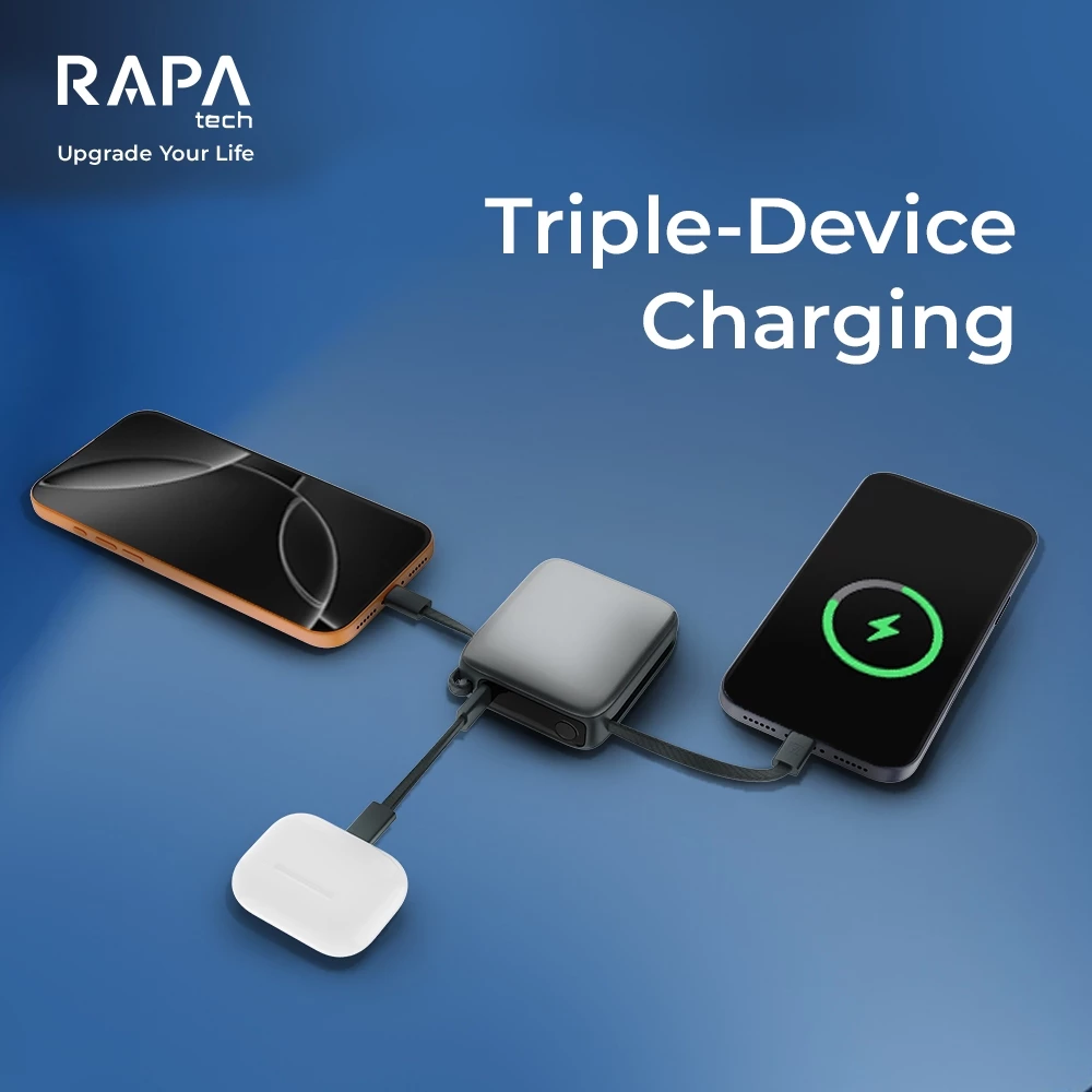 Rapatech CCC Powerbank Origin Link LX17 PD22,5W 10000Mah Ultra Mini Size Built in Dual Cable