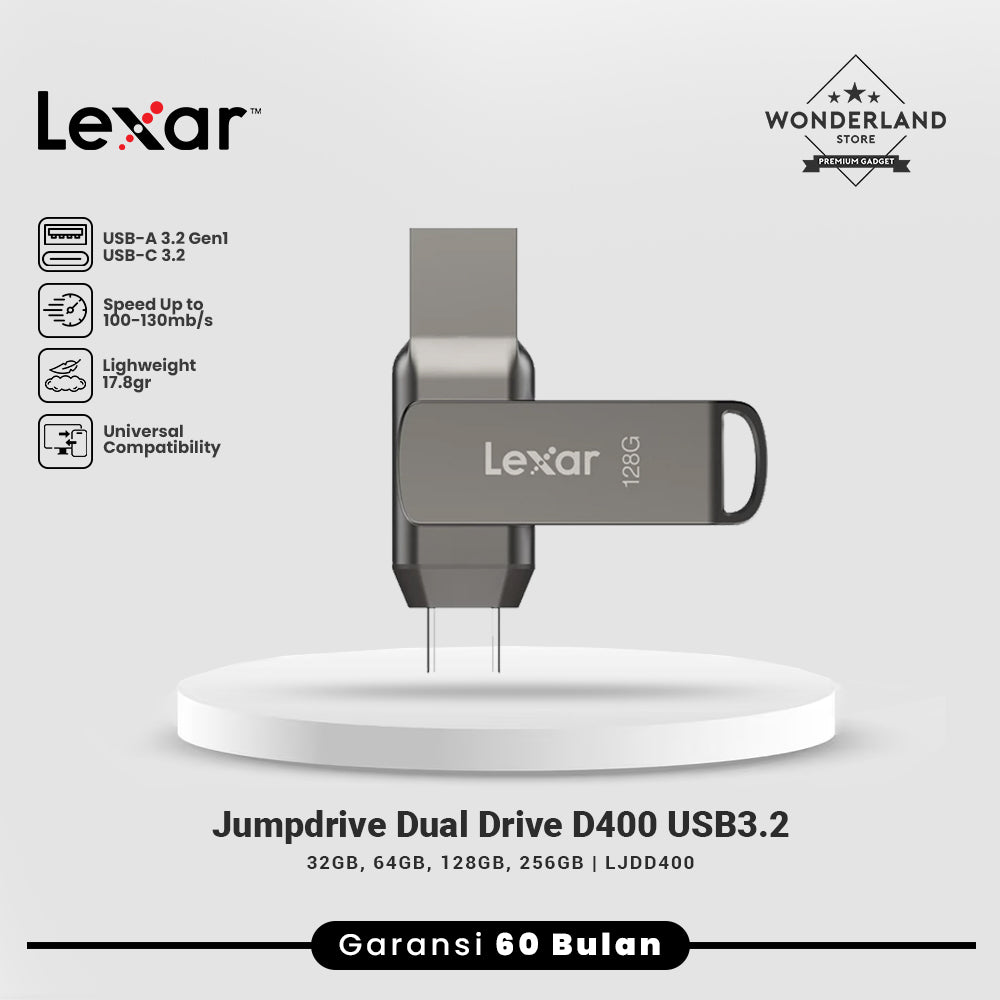 Lexar JumpDrive Dual Drive D400 Flashdisk USB 3.2 USB-C + USB-A 3.2 OTG 2in1