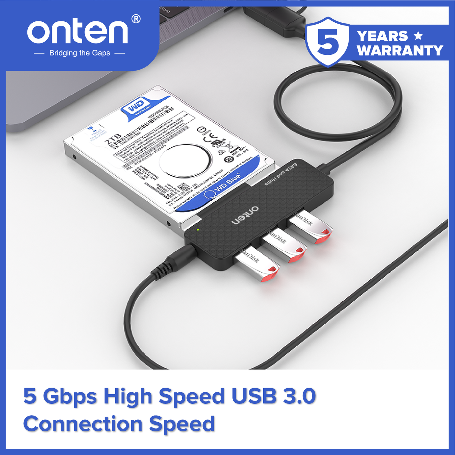Onten Kabel USB3.0 + USB-C OTG to SATA Reader 2.5 HUB High Speed OTN-UCA312