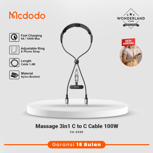 Mcdodo 3in1 Kabel Data USB-C to C with Tali Lanyard + Alat Pijat Massage 100W PD Fast Charging