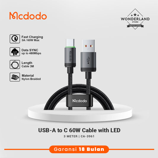 Mcdodo Kabel Data USB-C 3A 60W LED Indicator Fast Charging CA-3961