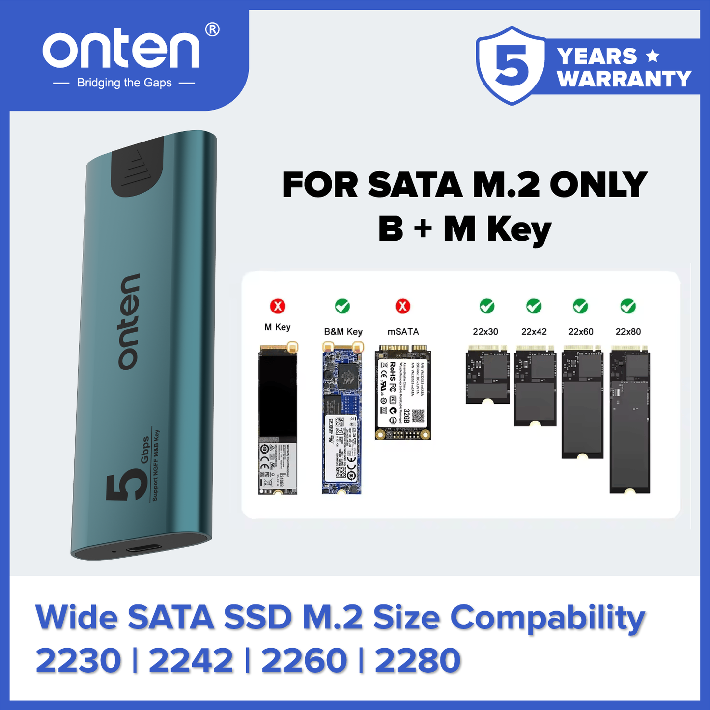 Onten Case Enclosure SSD M2 NVME NGFF SATA USB 3.2 Dual Protocol OTN-UCA321/UCA322/UCA322+