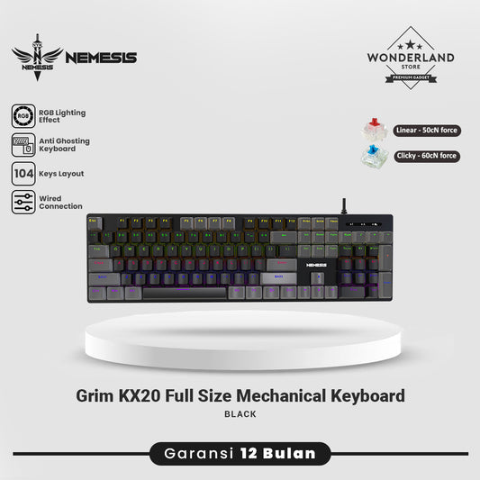 NYK Nemesis Grim KX20 Keyboard Fullsize Mechanical 3 PIN Hotswappable GRIM KX-20