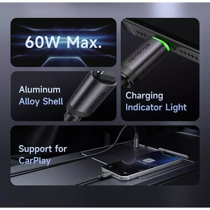 Mcdodo Kabel Data USB-C to C 3A 60W LED Indicator Nylon Braided Fast Charge CA-4411