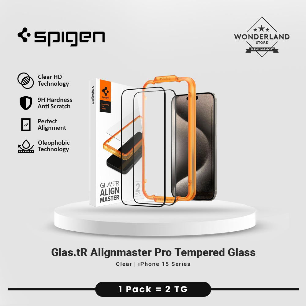 SPIGEN Tempered Glass iPhone 15 Pro Max Plus Glas tR Alignmaster Full Clear Anti Gores Protector