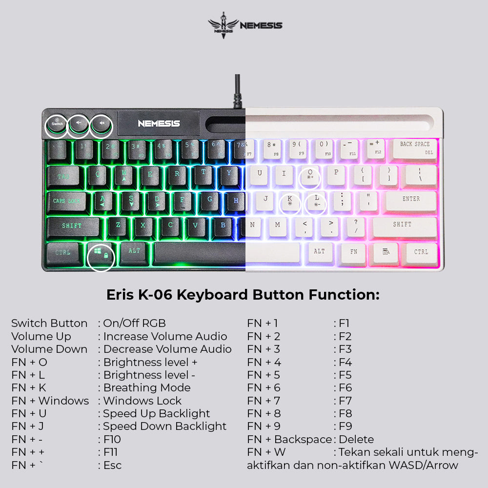 NYK Nemesis Eris K06 Keyboard Gaming 61% Wired Membrane With Holder K-06