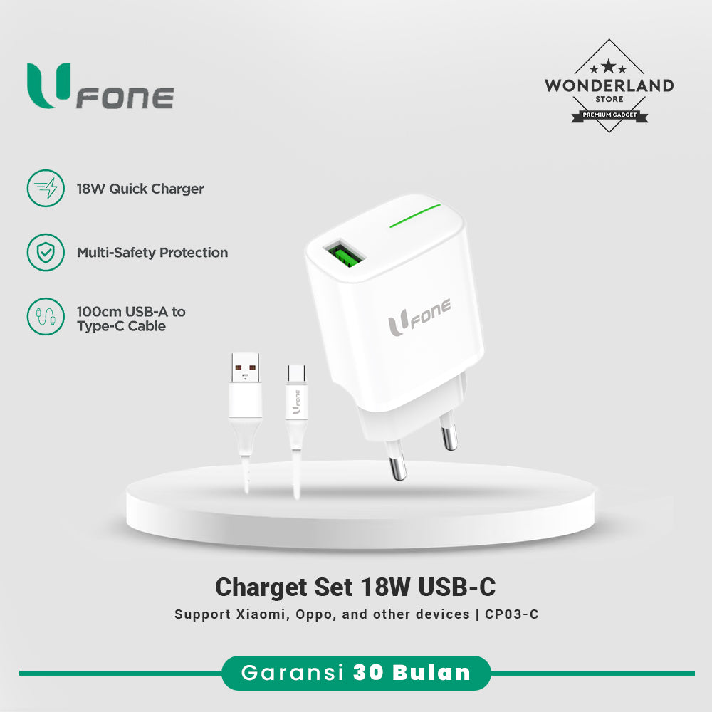 U1me x Ufone Charger Set 18W Fast Charging include USB-C to C Cable Fast Charging VOOC