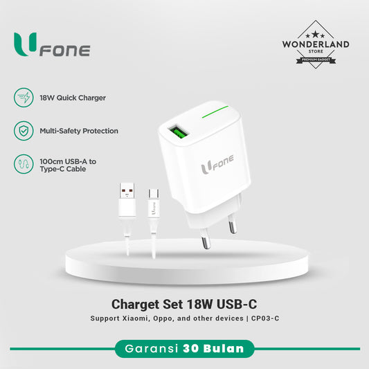 U1me x Ufone Charger Set 18W Fast Charging include USB-C to C Cable Fast Charging VOOC