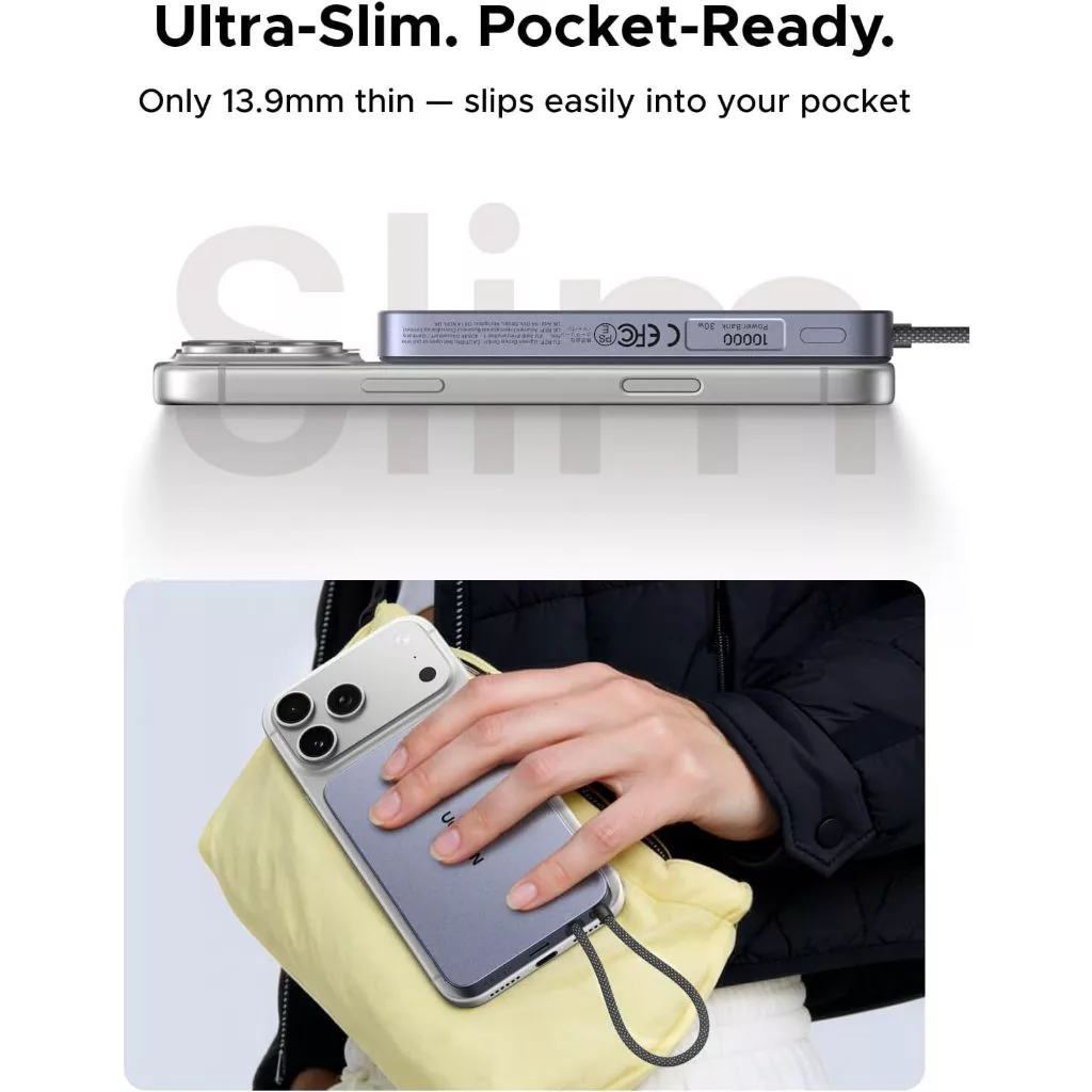 Ugreen Magflow Powerbank Qi2 15W + 30W Built in USB-C Cable PD PPS SFC