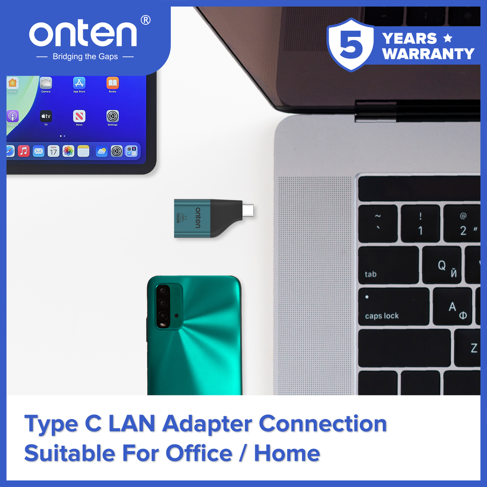 Onten Converter USB-C to Gigabit Lan Ethernet Connector 1000Mb/s OTN-UC101