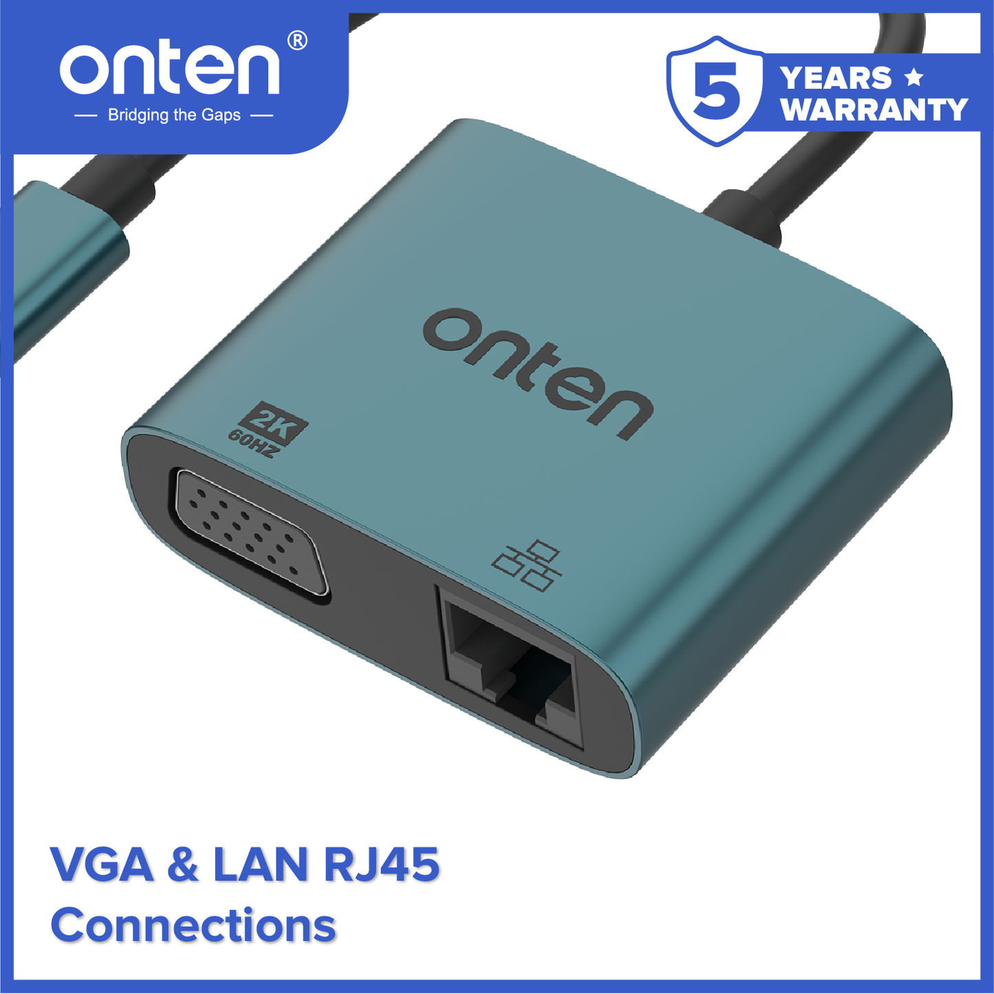 Onten Converter Fast 2in1 USB3.0 USB-C to 2K VGA + LAN RJ45 OTN-UC289