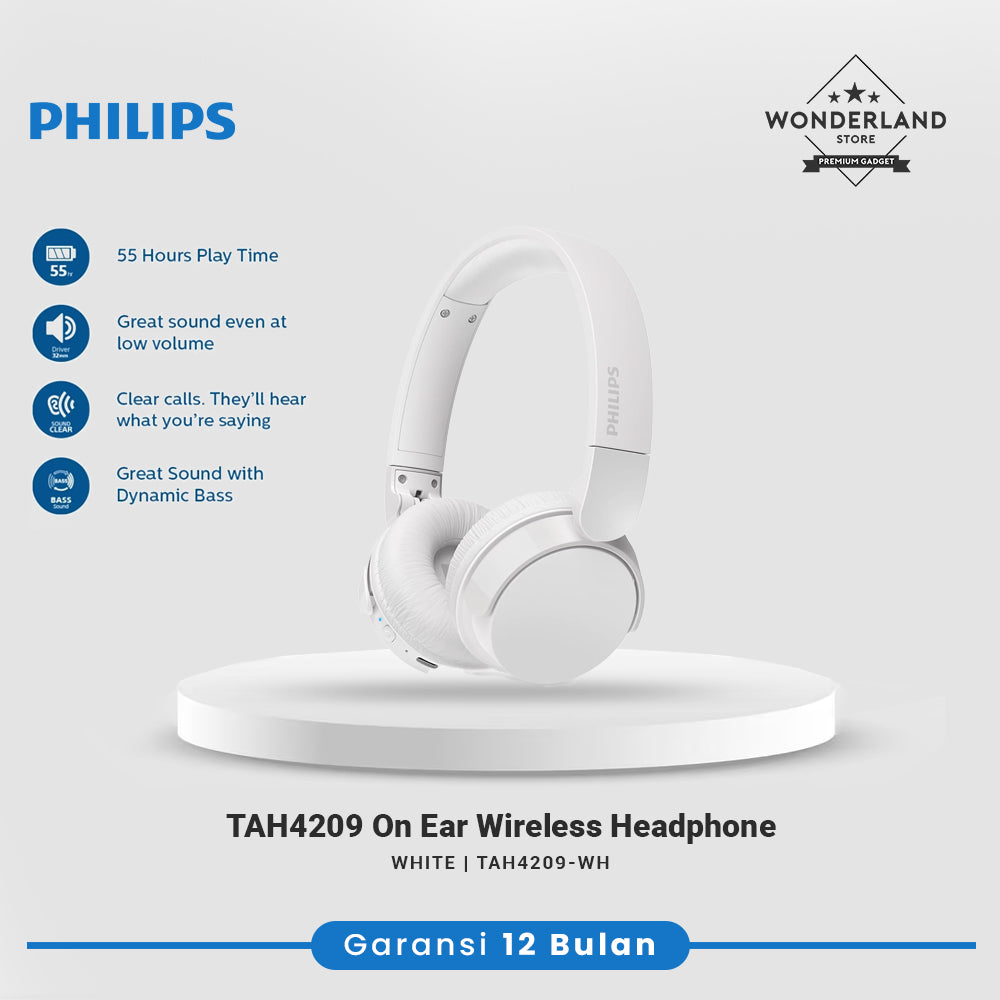Philips TAH4209 On-ear Wireless Headphones Bluetooth 5.3, Clear Call, Foldable Design