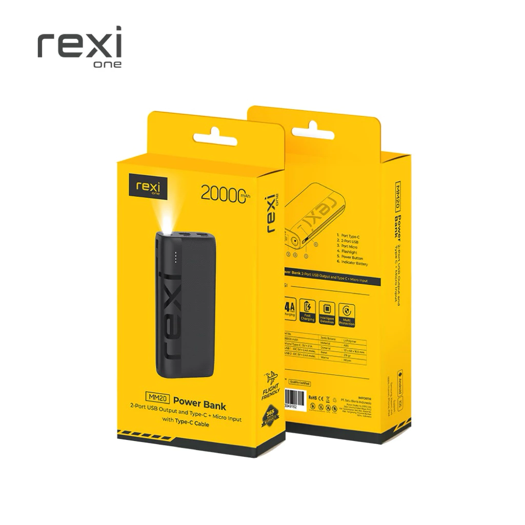 Rapatech x Rexione MM20 Powerbank 2.4A 20000mAh Dual Input Output Micro USB + USB-C