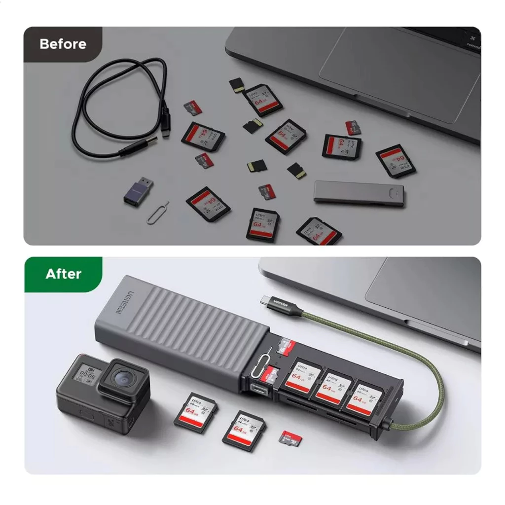 Ugreen Card Reader 12 in 1 For SD+TF Card, SIM Card, Ejector Pin, USB Adapter Card Storage 55899