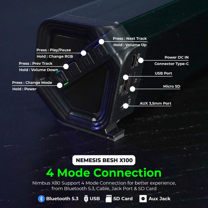 NYK Nemesis BESH X100 / X-100 Soundbar Speaker Bluetooth Portable RGB