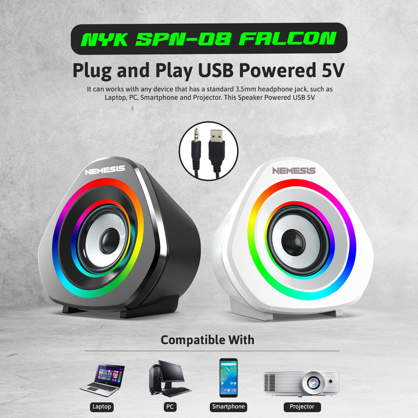 NYK Nemesis Falcon Speaker Gaming Wired with RGB Light Stereo Sound SPN-08
