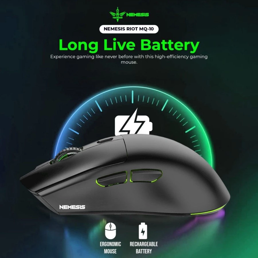 NYK Nemesis Riot MQ10 / MQ-10 Mouse Wireless Dual Mode Rechargeable Battery with Docking Charging