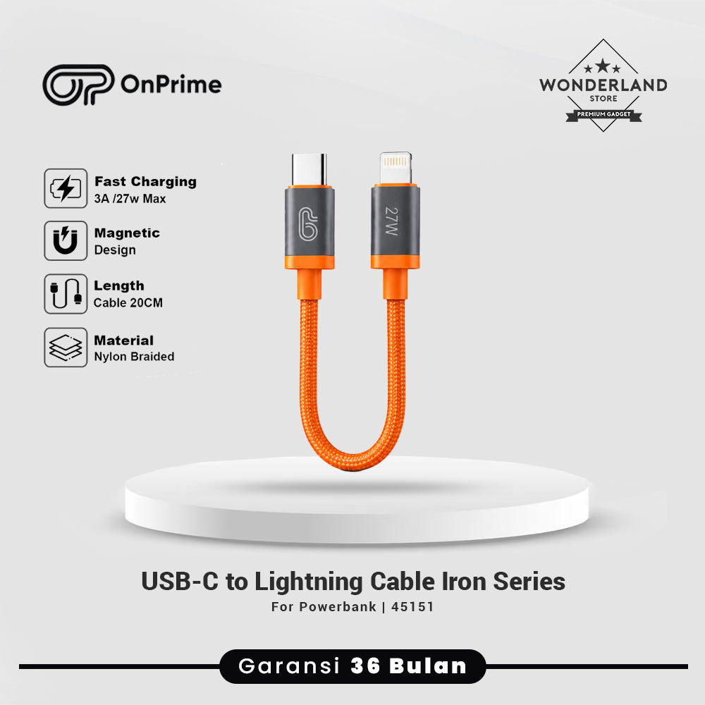 OnPrime Kabel USB-C to Lightning 27W Iron Series for Powerbank Nylon Braided