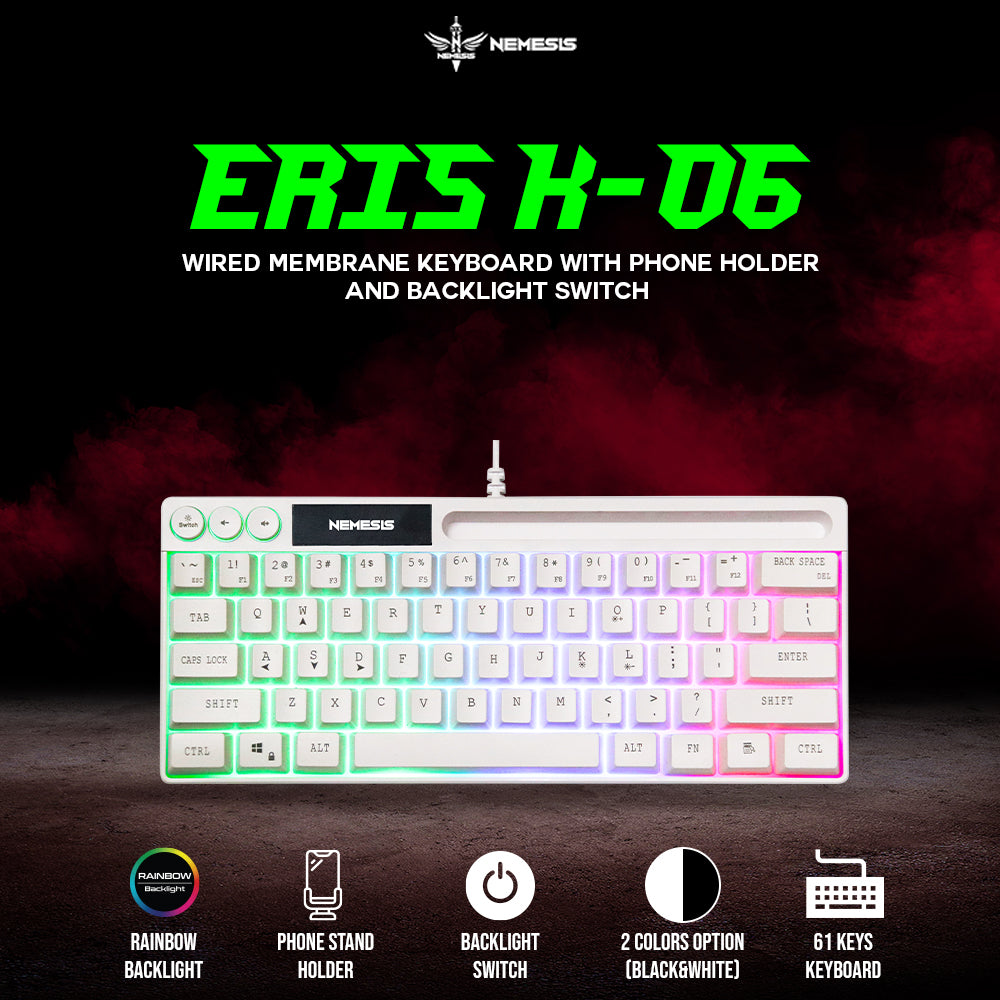 NYK Nemesis Eris K06 Keyboard Gaming 61% Wired Membrane With Holder K-06
