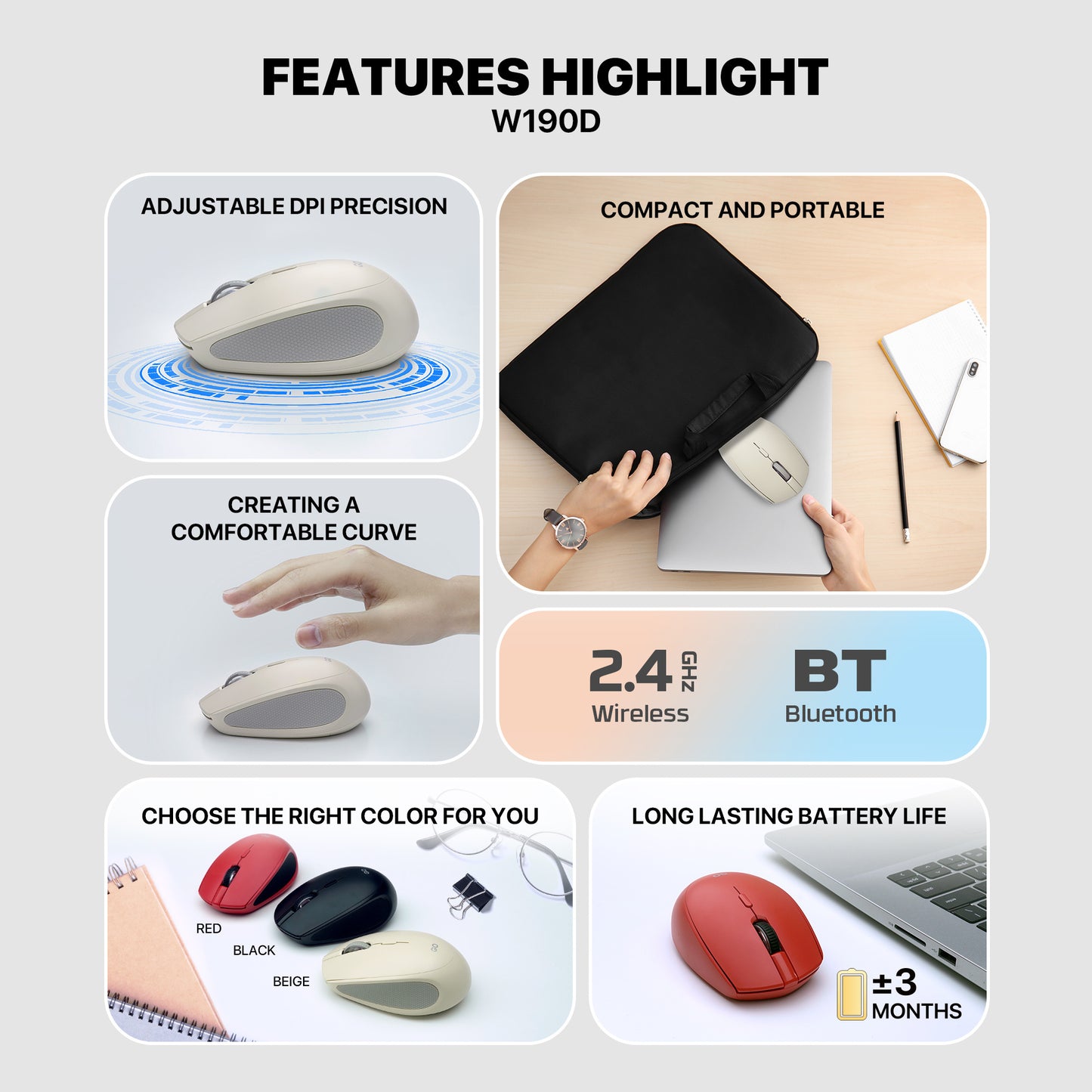 Fantech W193D Mouse Wireless Mouse Office Silent Click Dual Mode