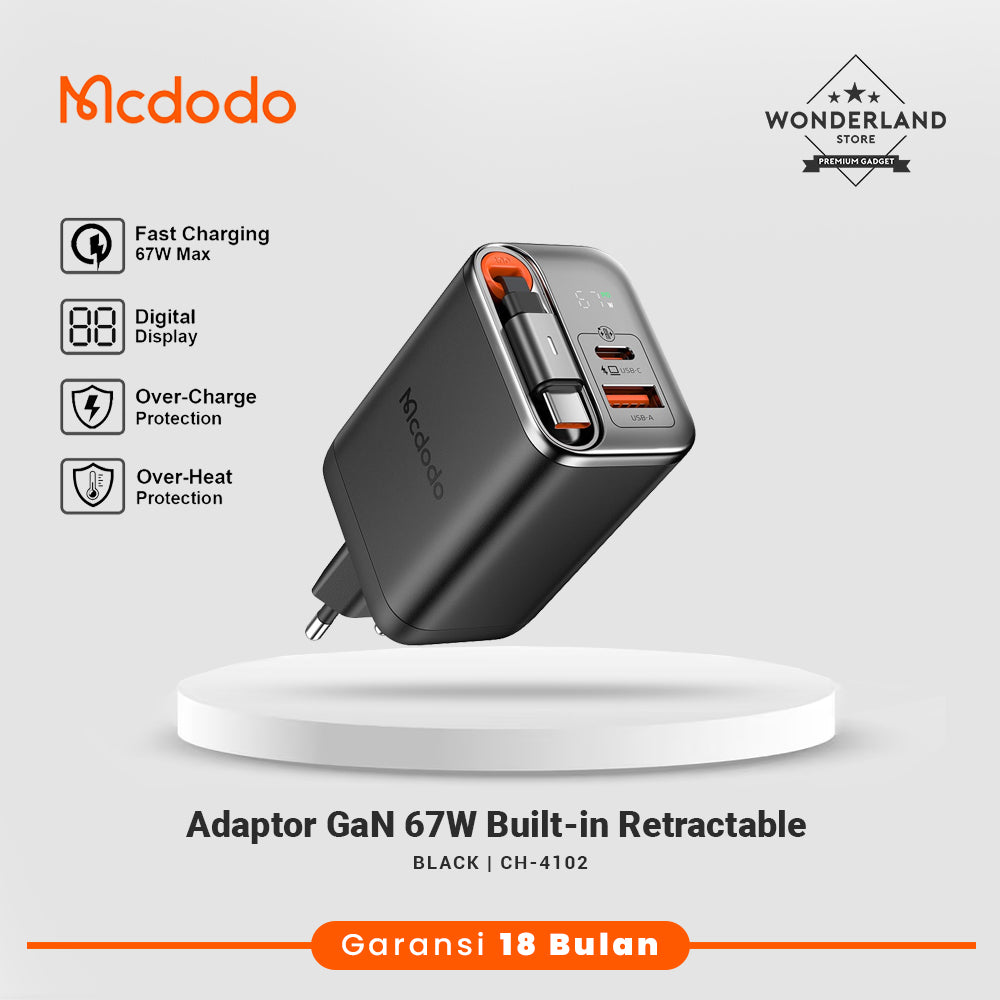 Mcdodo Adaptor 35W 67W with Retractable USB-C Cable + USB-A Port