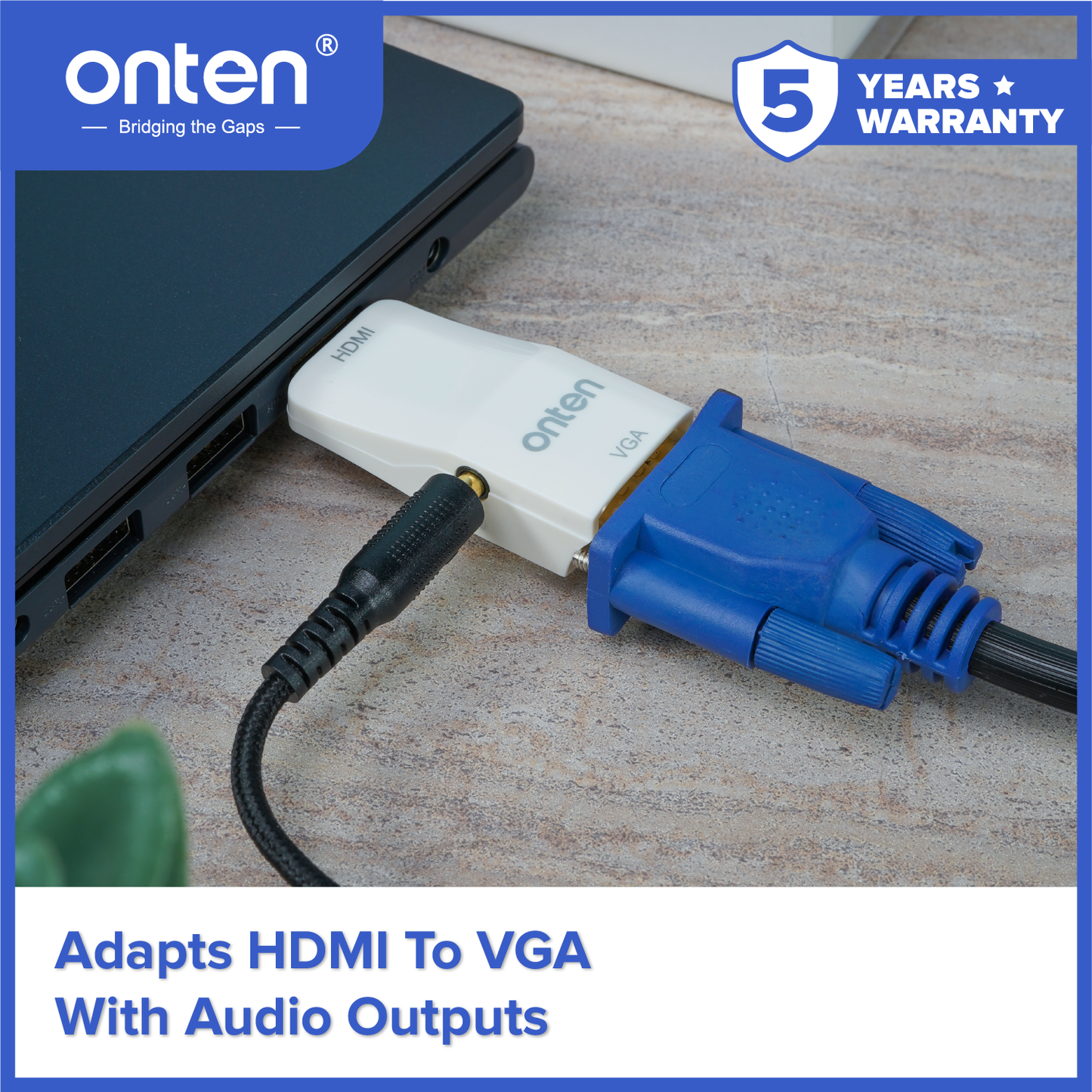 Onten Adapter HDMI to VGA dan Audio Support Up to 1080P 60Hz OTN-5125