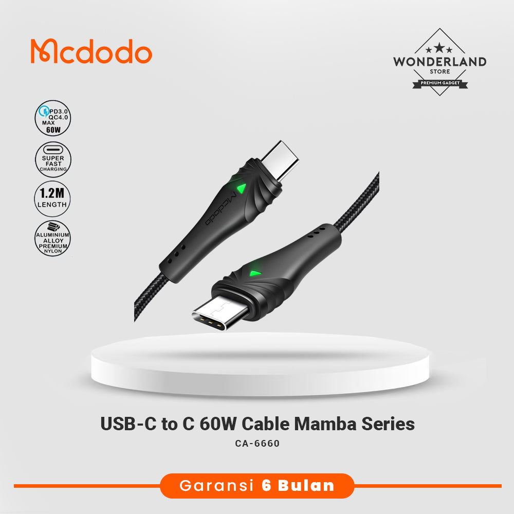 Mcdodo Kabel Data USB-C to C 60W 1.5M PD PPS SFC with LED Indicator