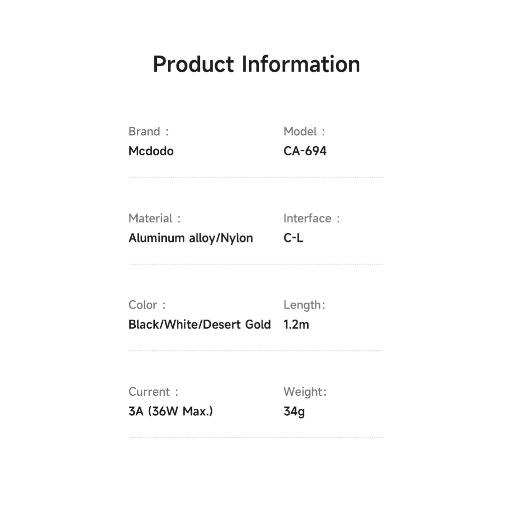 Mcdodo Kabel Data iPhone Transparant USB-C Lightning 36W Fast Charging with LED