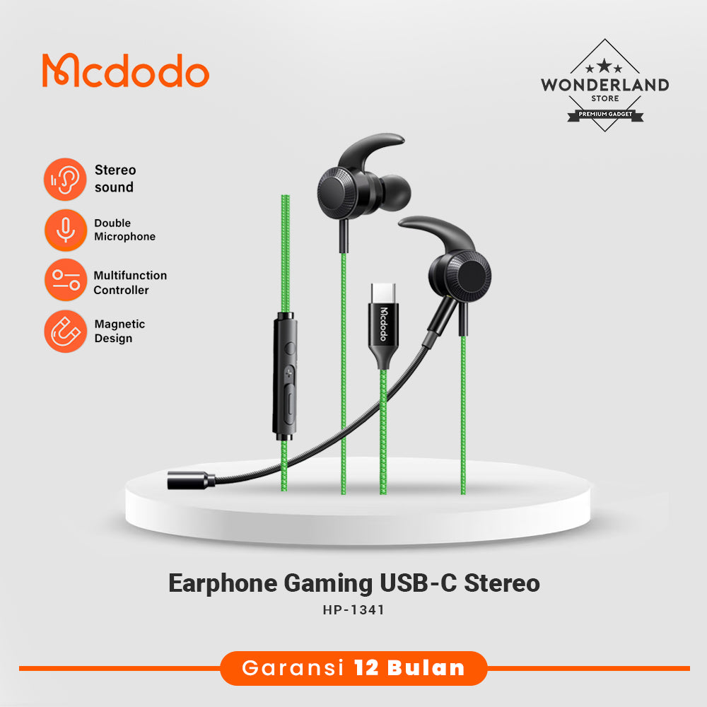 Mcdodo Earphone Gaming Wired USB-C Stereo Open Mic Hifi Sound Dual Microphone