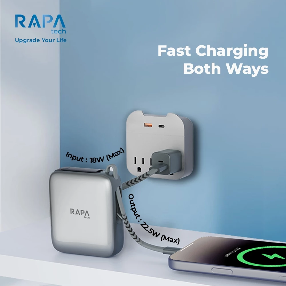 Rapatech CCC Powerbank Origin Link LX17 PD22,5W 10000Mah Ultra Mini Size Built in Dual Cable