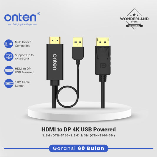 Onten Kabel HDMI TO DP 4K USB Powered Support Up to 4K @60Hz 1.8M OTN-5160