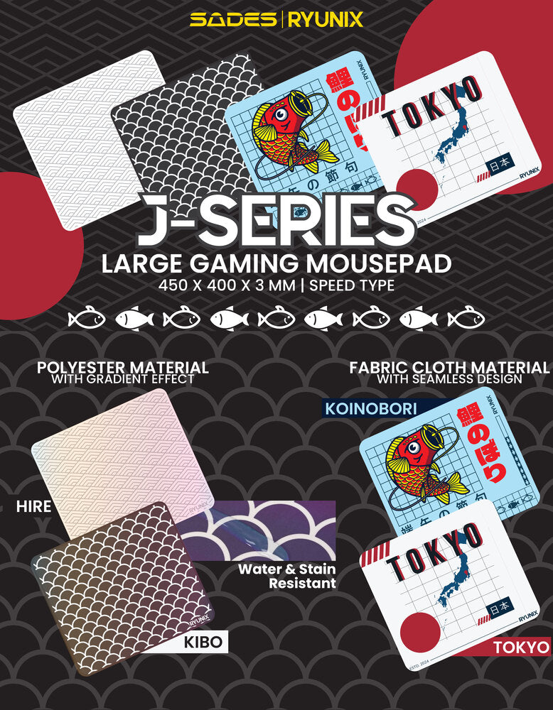 Sades Ryunix J-Series Hire / Kibo / Koinobori / Tokyo Fabric Cloth Seamless Mousepad Gaming Deskmat