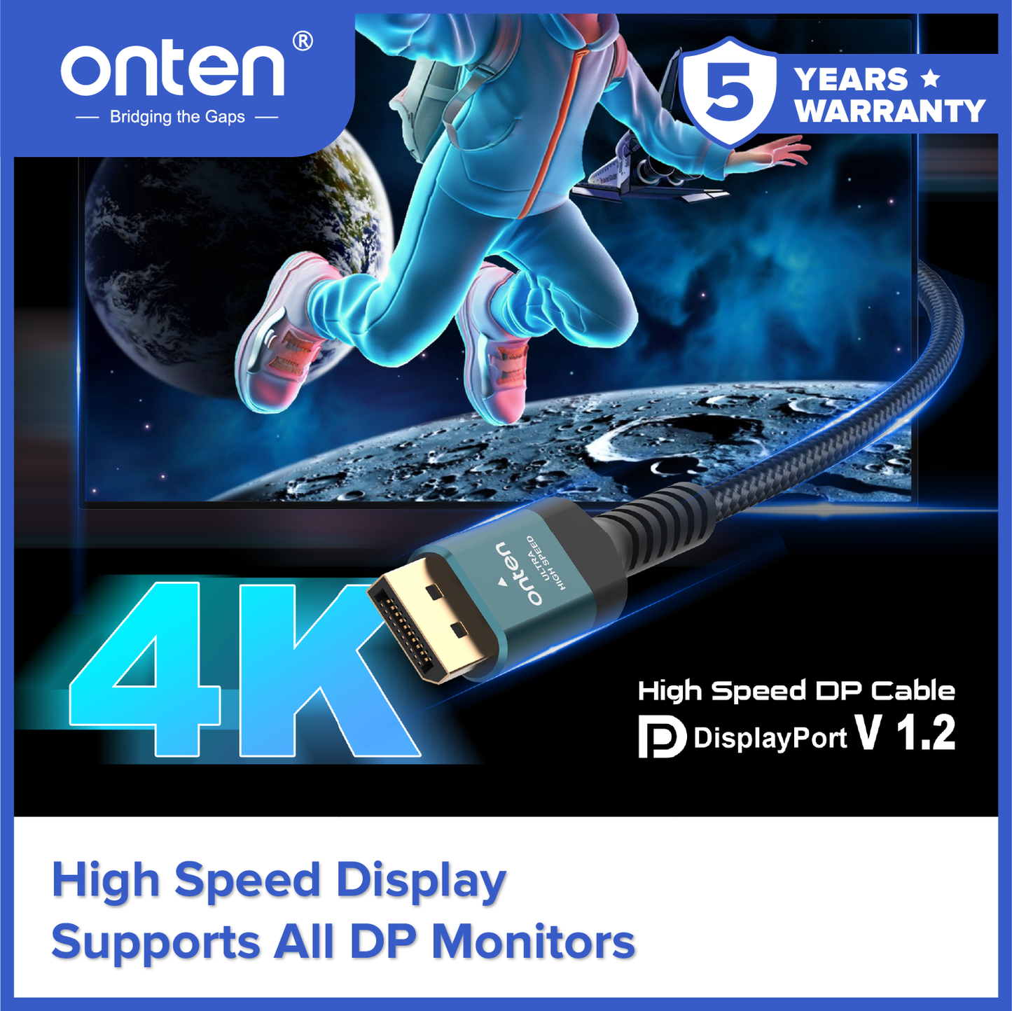 Onten Cable DP TO DP Kabel Display Port 1.2 Support up to 4K DP121