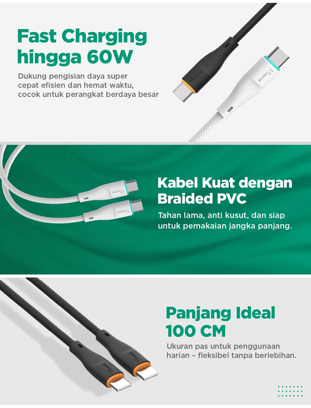 U1me x Ufone Kabel Data USB-C to USB-C 60W Charging Data Transfer